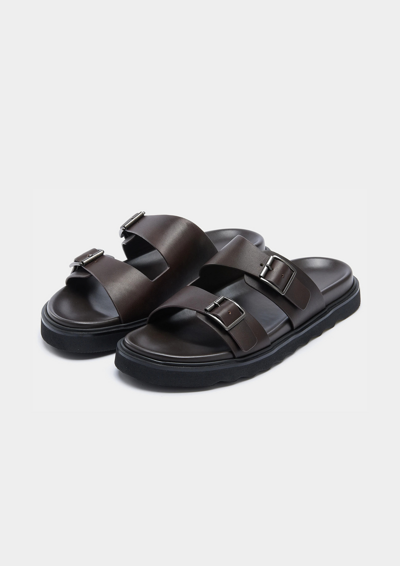 DOUBLE BUCKLE RESORT SANDAL - Dark Brown
