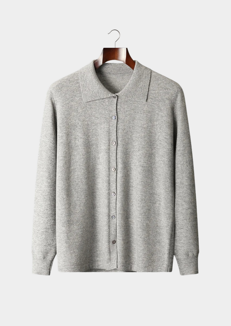 PURE EXTRA-FINE MERINO WOOL POLO CARDIGAN