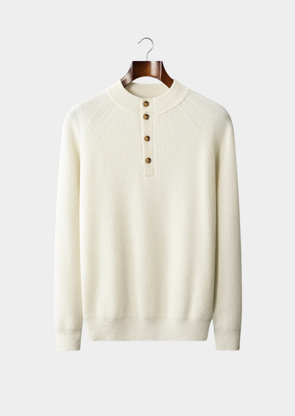 PREMIUM CASHMERE CLASSIC RIBBED HENLEY SWEATER