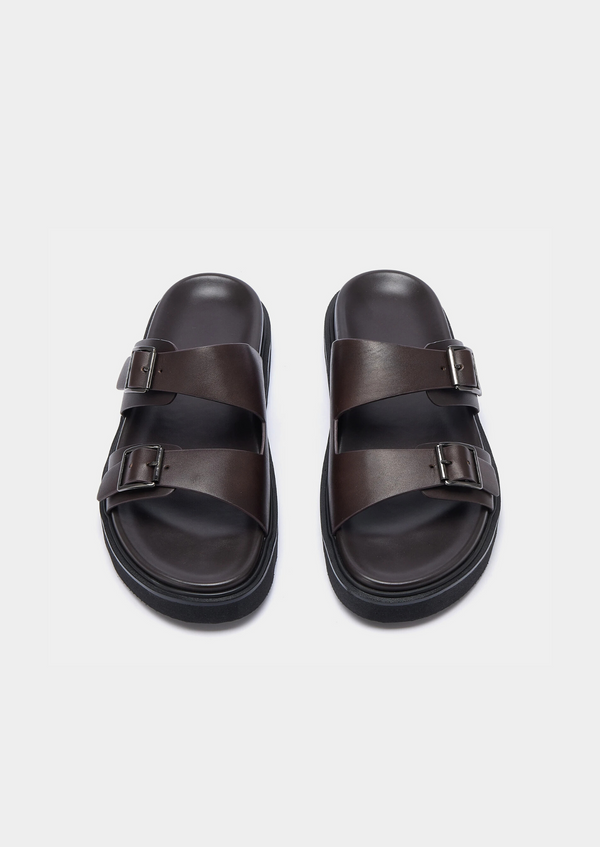 DOUBLE BUCKLE RESORT SANDAL - Dark Brown