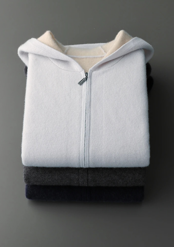 PREMIUM CASHMERE TWO -TONE ZIPPER HOODIE