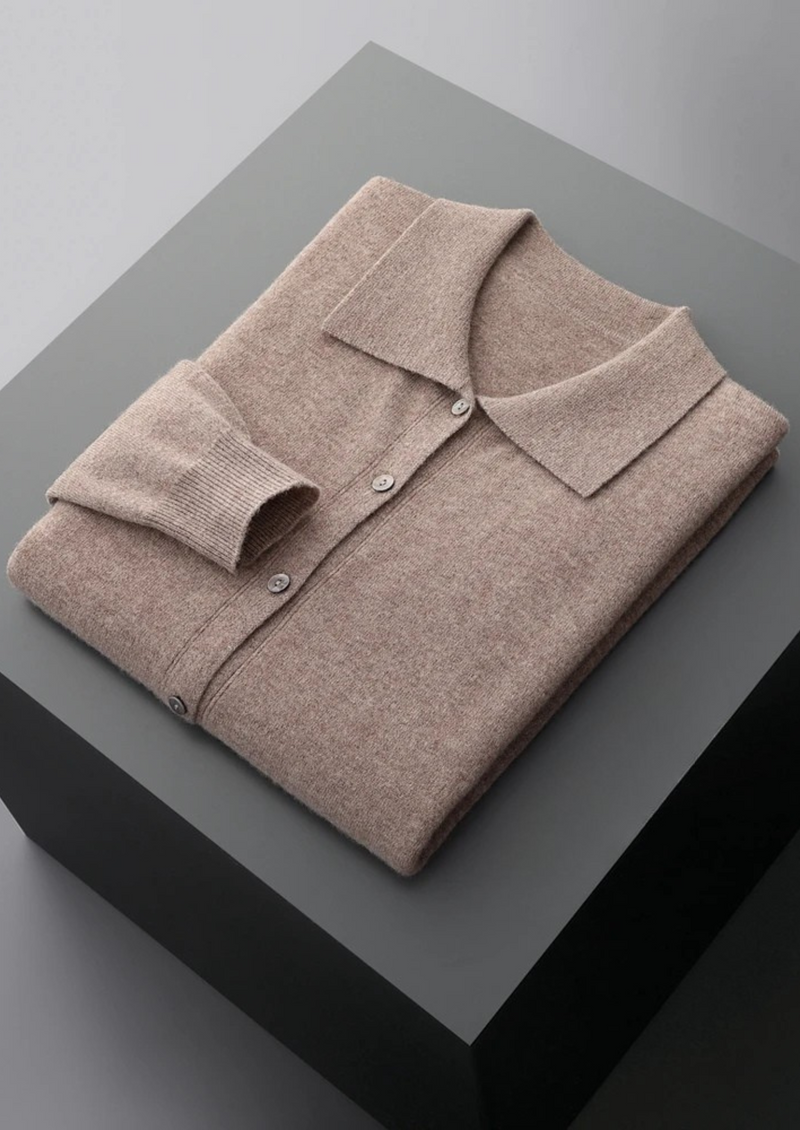 PURE EXTRA-FINE MERINO WOOL POLO CARDIGAN