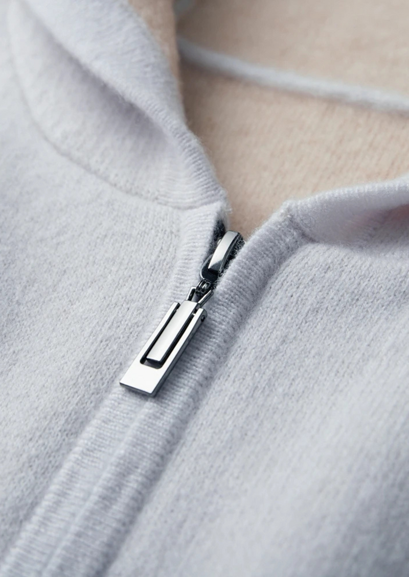 PREMIUM CASHMERE TWO -TONE ZIPPER HOODIE