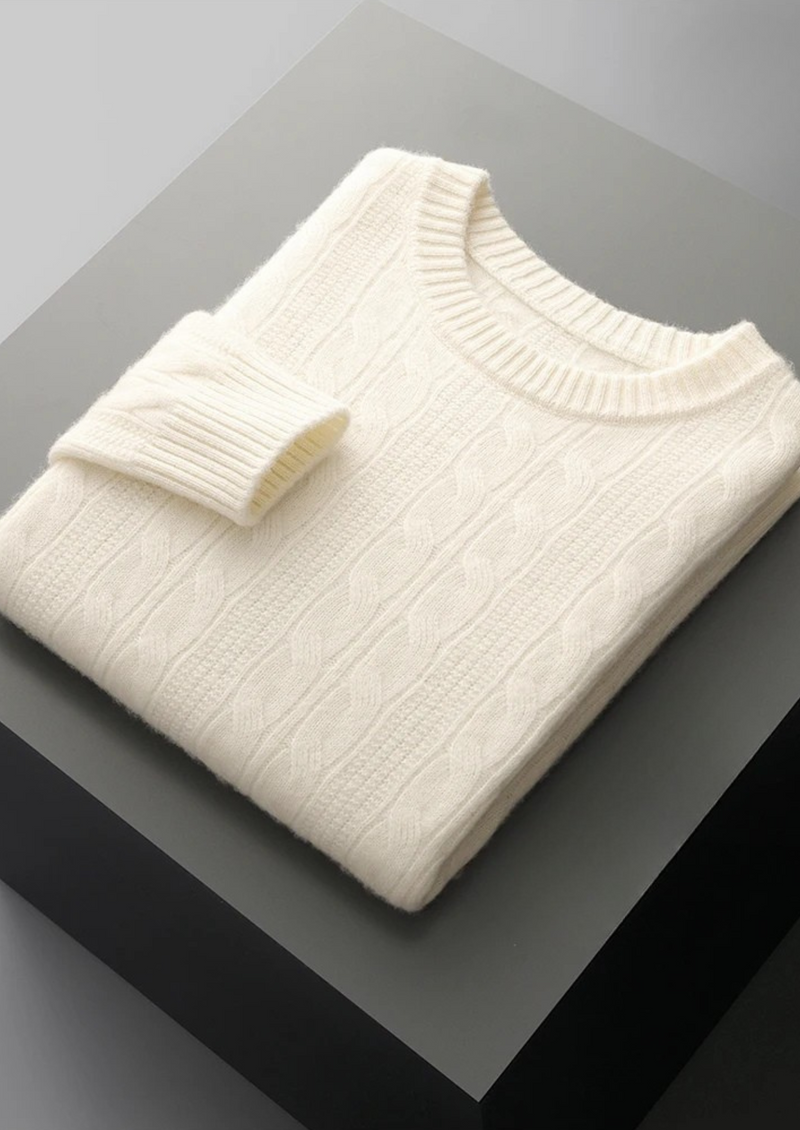 PURE EXTRA-FINE MERINO WOOL CABLE CREWNECK