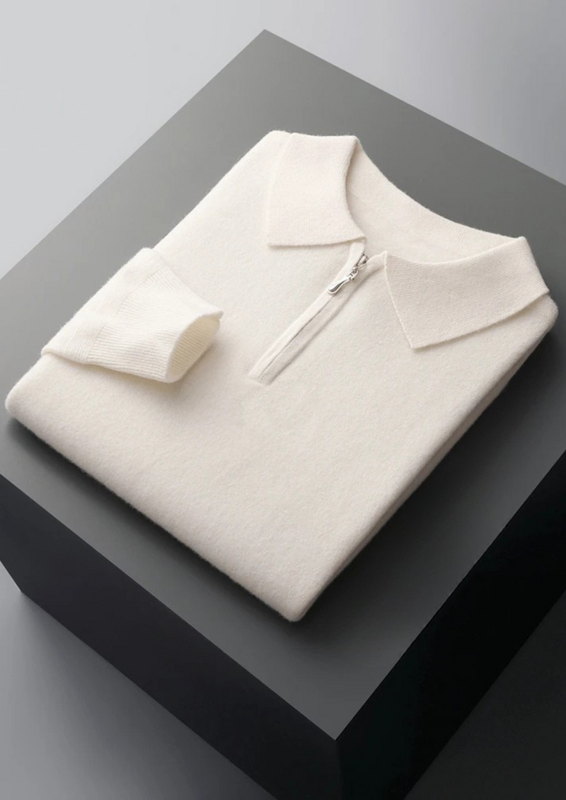 PURE EXTRA-FINE MERINO WOOL HALF ZIP POLO