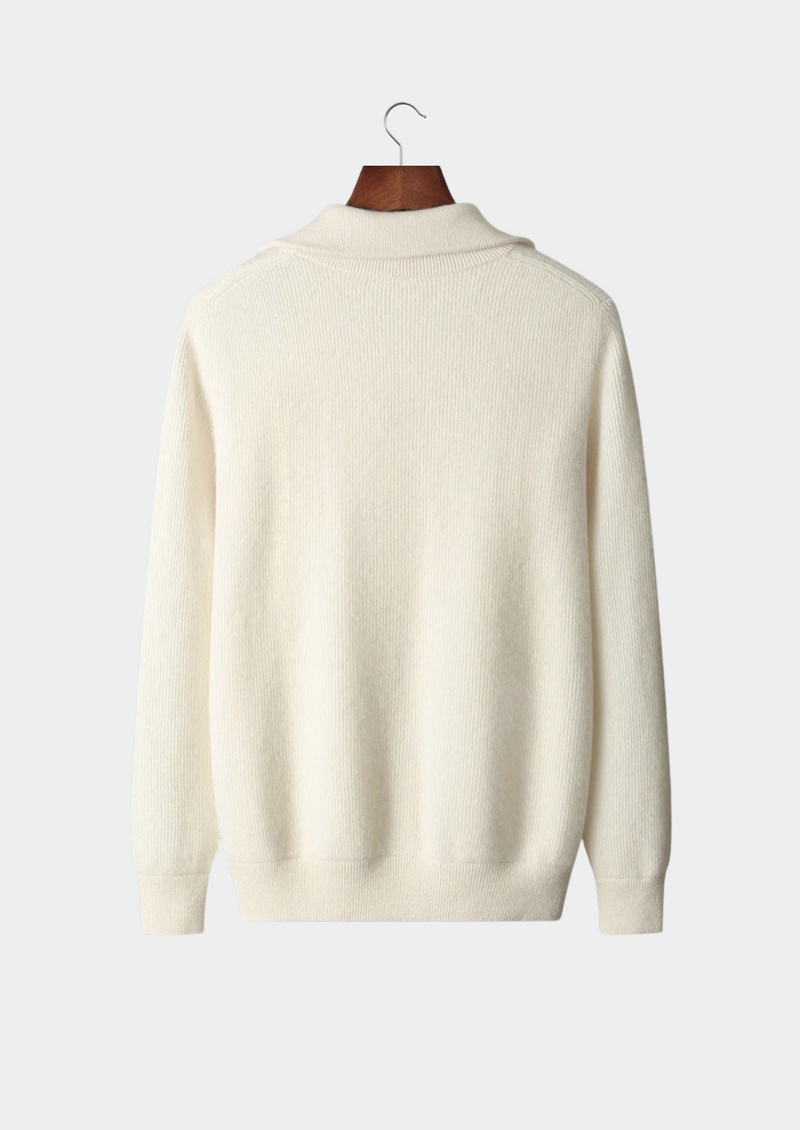 PURE EXTRA-FINE MERINO WOOL RIBBED ZIPPER CARDIGAN