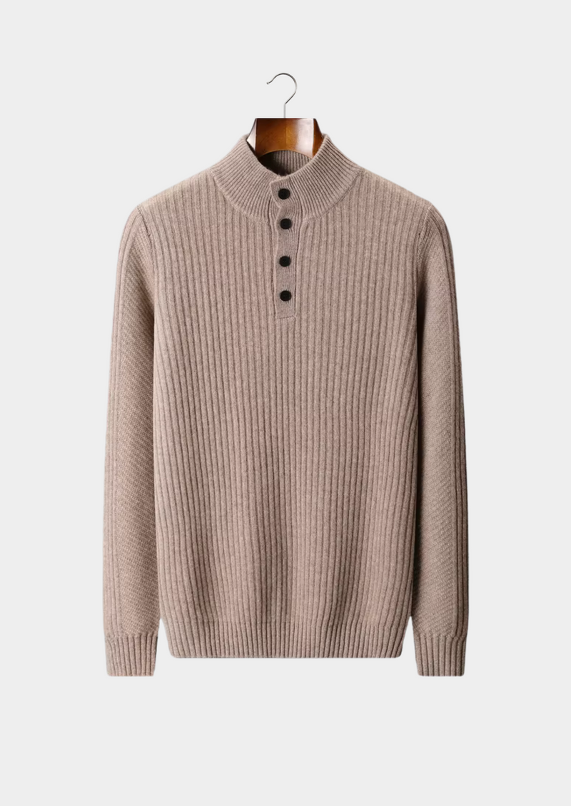 PURE EXTRA-FINE MERINO WOOL RIBBED HENLEY SWEATER
