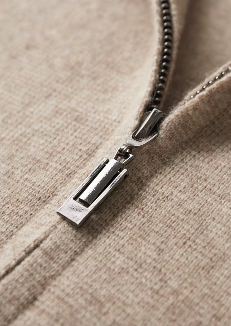 PURE EXTRA-FINE MERINO WOOL ZIP POLO CARDIGAN