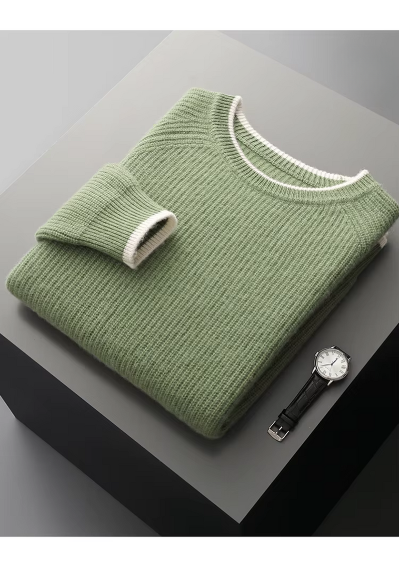 PURE EXTRA-FINE MERINO WOOL TWO TONE CREWNECK