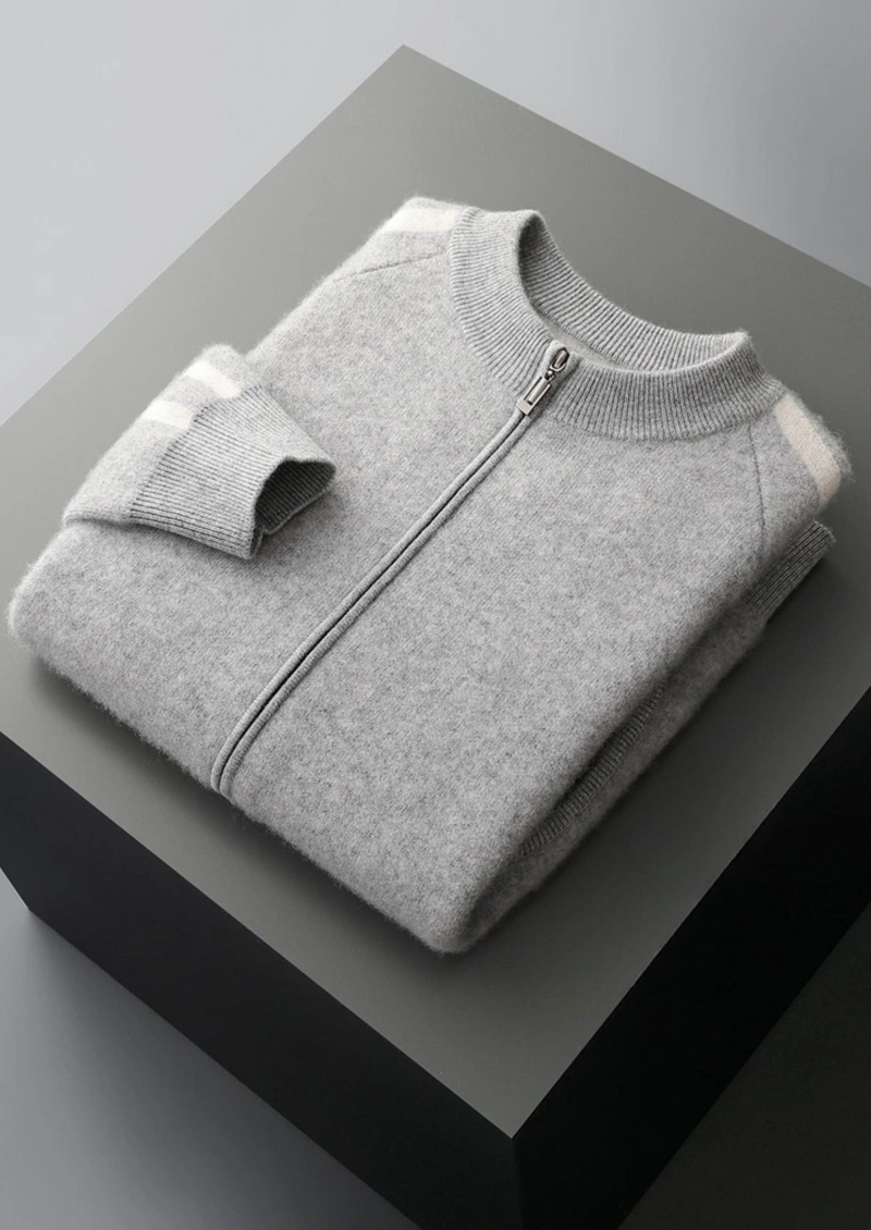 PURE EXTRA-FINE MERINO WOOL STRIPED CARDIGAN