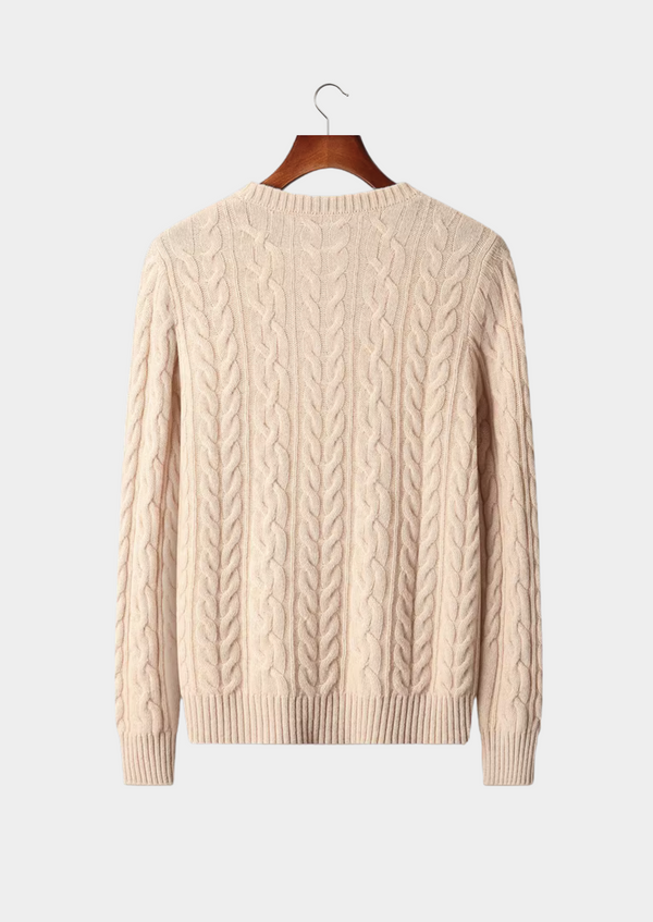 PURE EXTRA-FINE MERINO WOOL CABLE KNIT CREWNECK