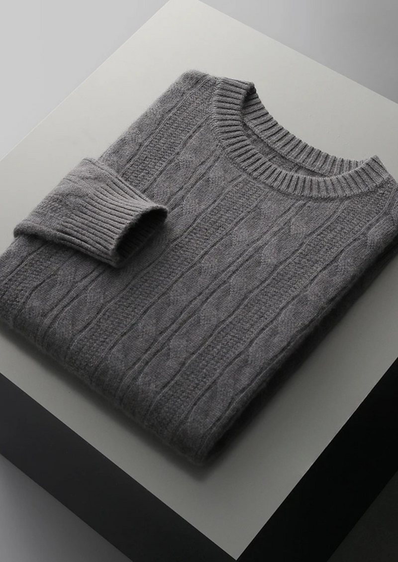 PURE EXTRA-FINE MERINO WOOL CABLE CREWNECK