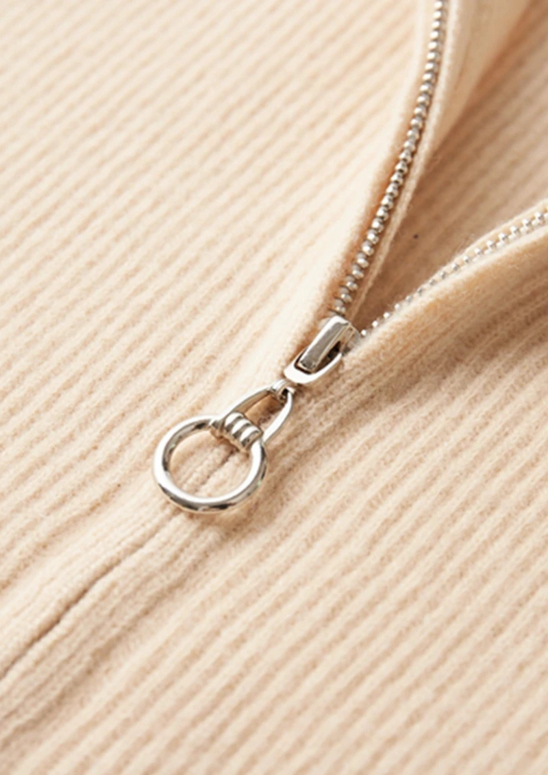 PURE EXTRA-FINE MERINO WOOL RIBBED ZIP CARDIGAN