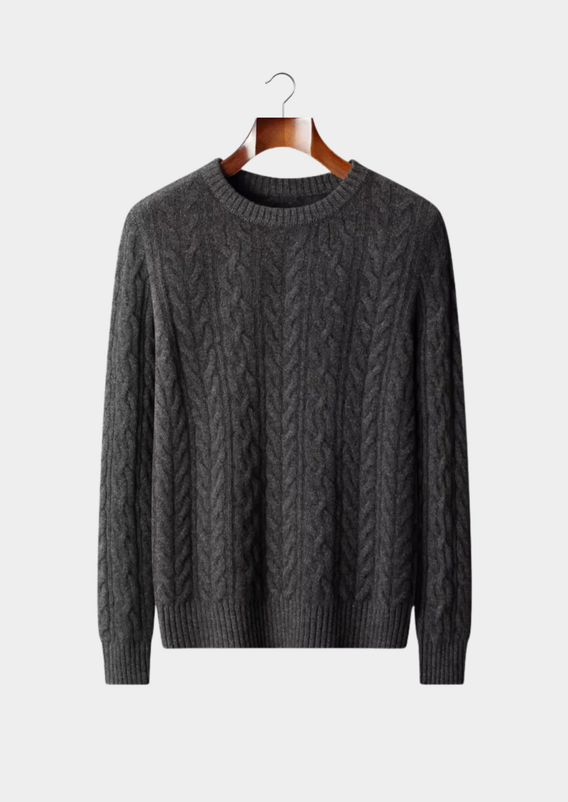 PURE EXTRA-FINE MERINO WOOL CABLE KNIT CREWNECK
