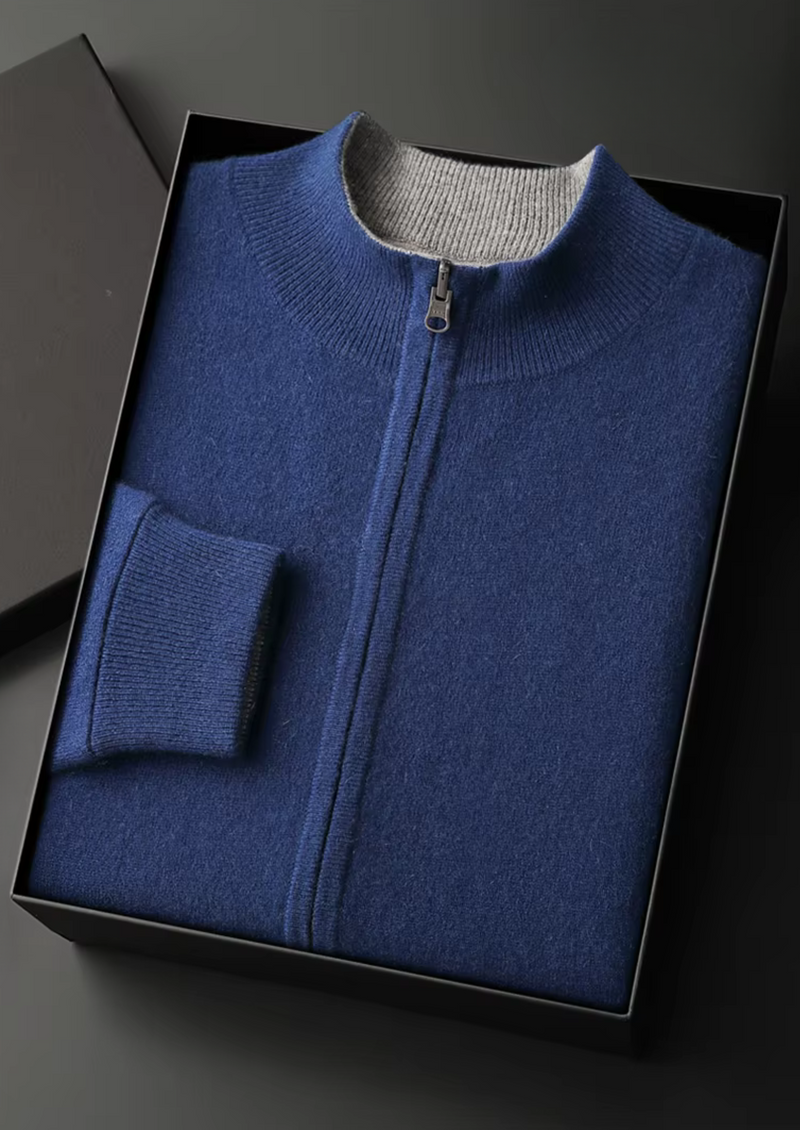 PURE EXTRA-FINE MERINO WOOL ZIP CARDIGAN