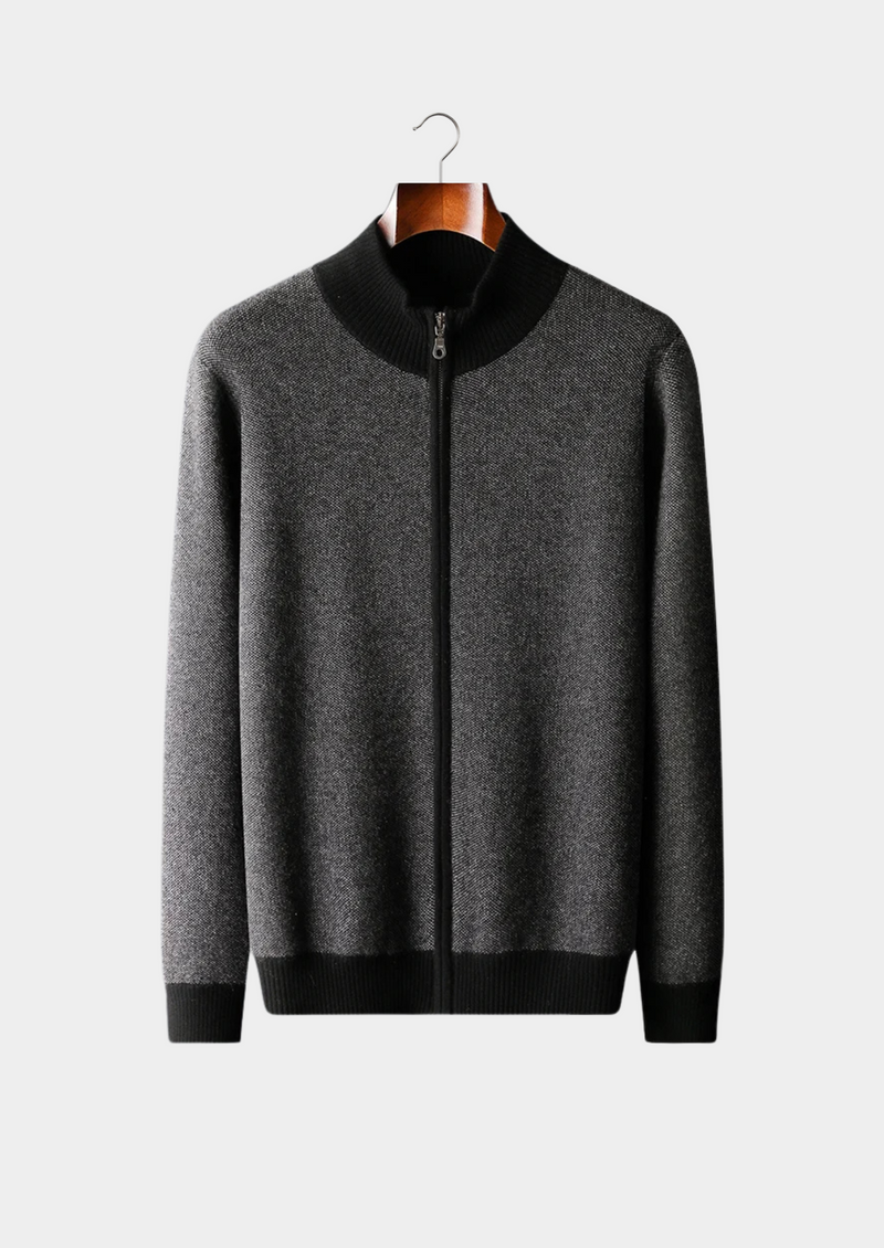PREMIUM CASHMERE JACQUARD ZIP CARDIGAN