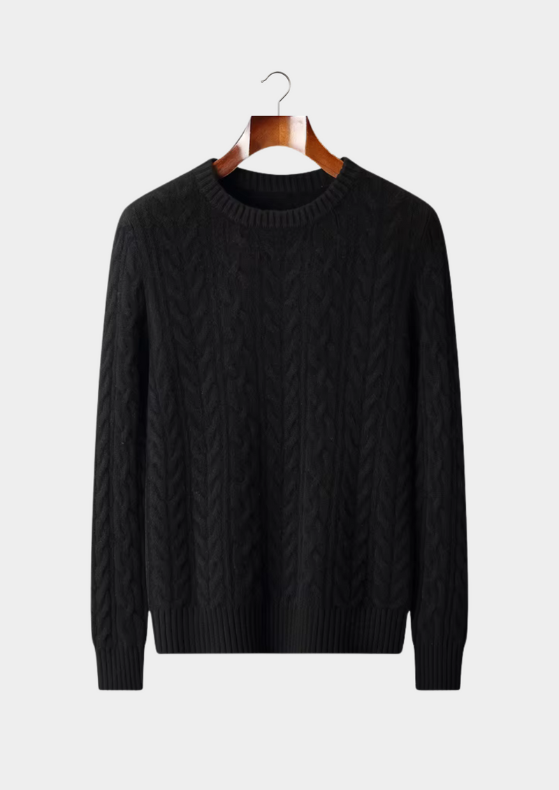 PURE EXTRA-FINE MERINO WOOL CABLE KNIT CREWNECK