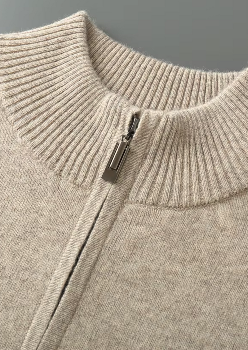 PURE EXTRA-FINE MERINO WOOL HALF ZIP SWEATER