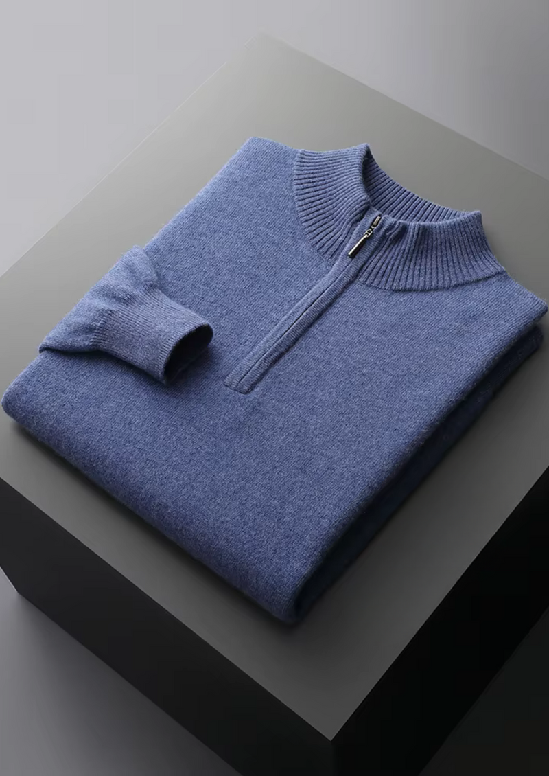 PURE EXTRA-FINE MERINO WOOL HALF ZIP SWEATER
