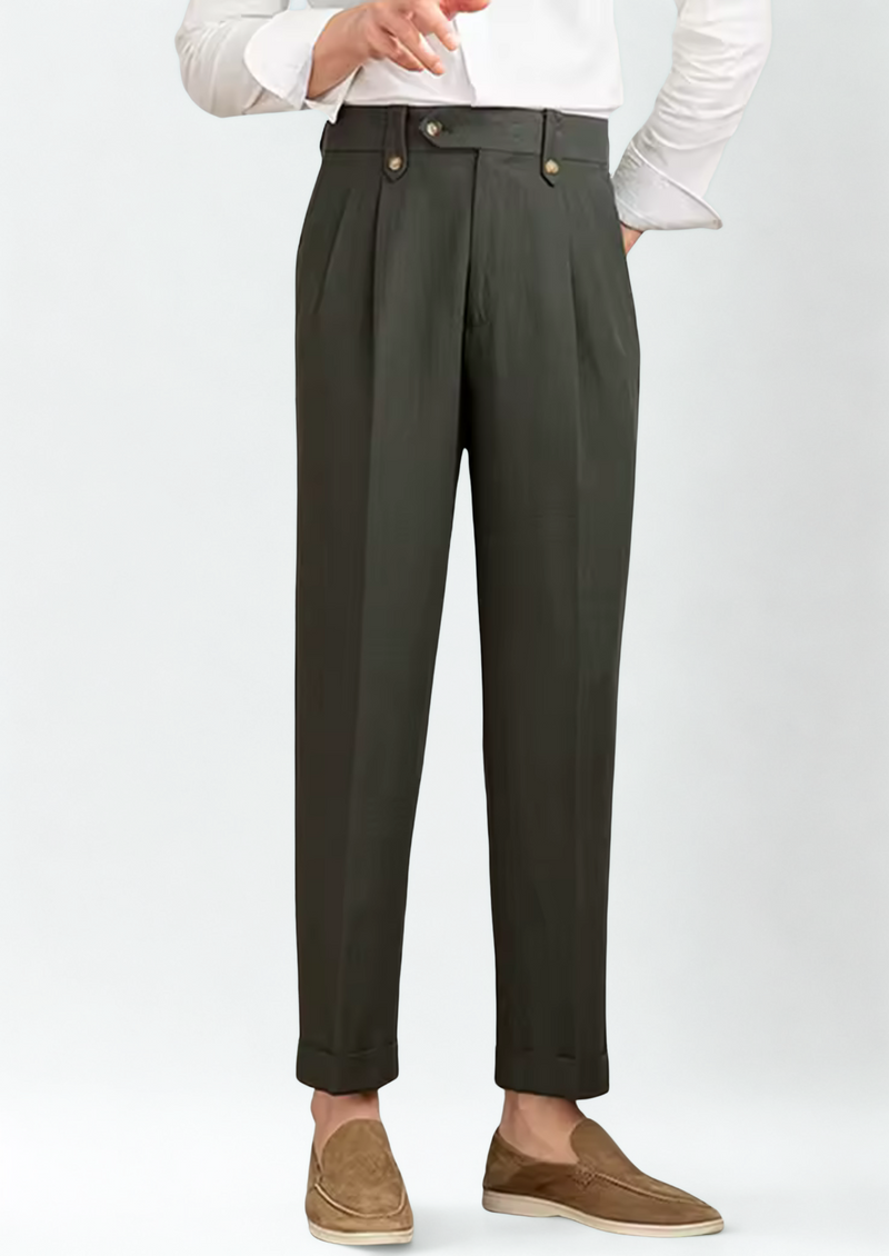 NAPOLI PLEATED COASTAL TROUSERS - Olive