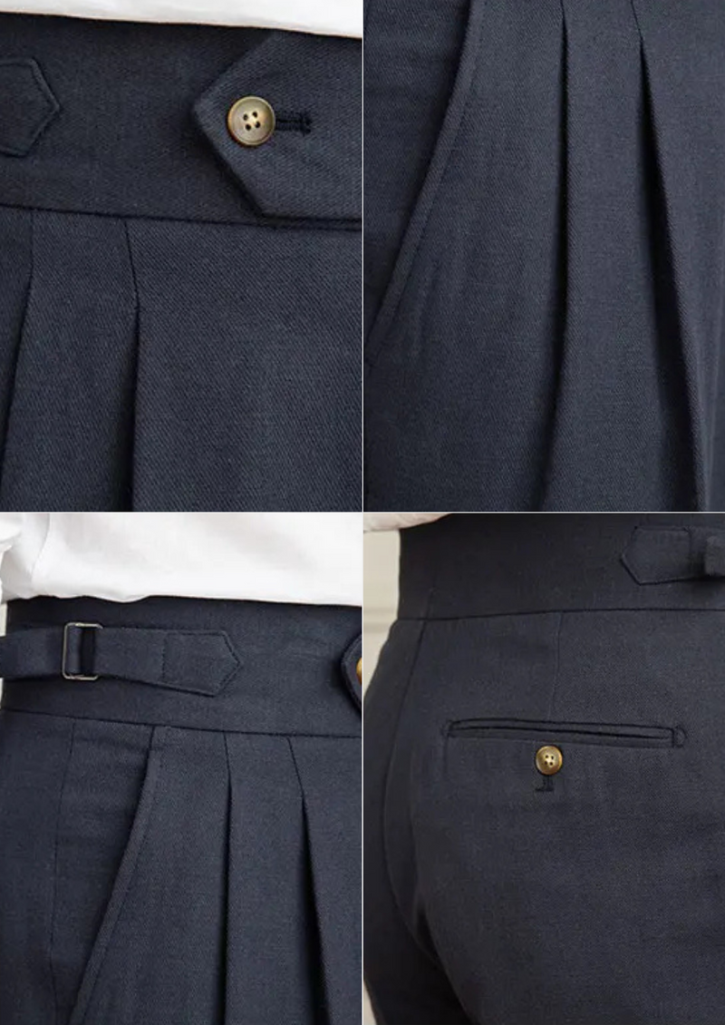 CAGLIARI PLEATED COASTAL TROUSERS - Navy Blue