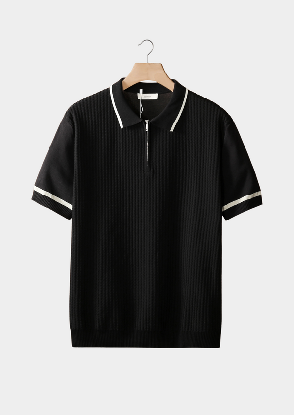 BLACK CONTRAST TRIM ZIPPER POLO