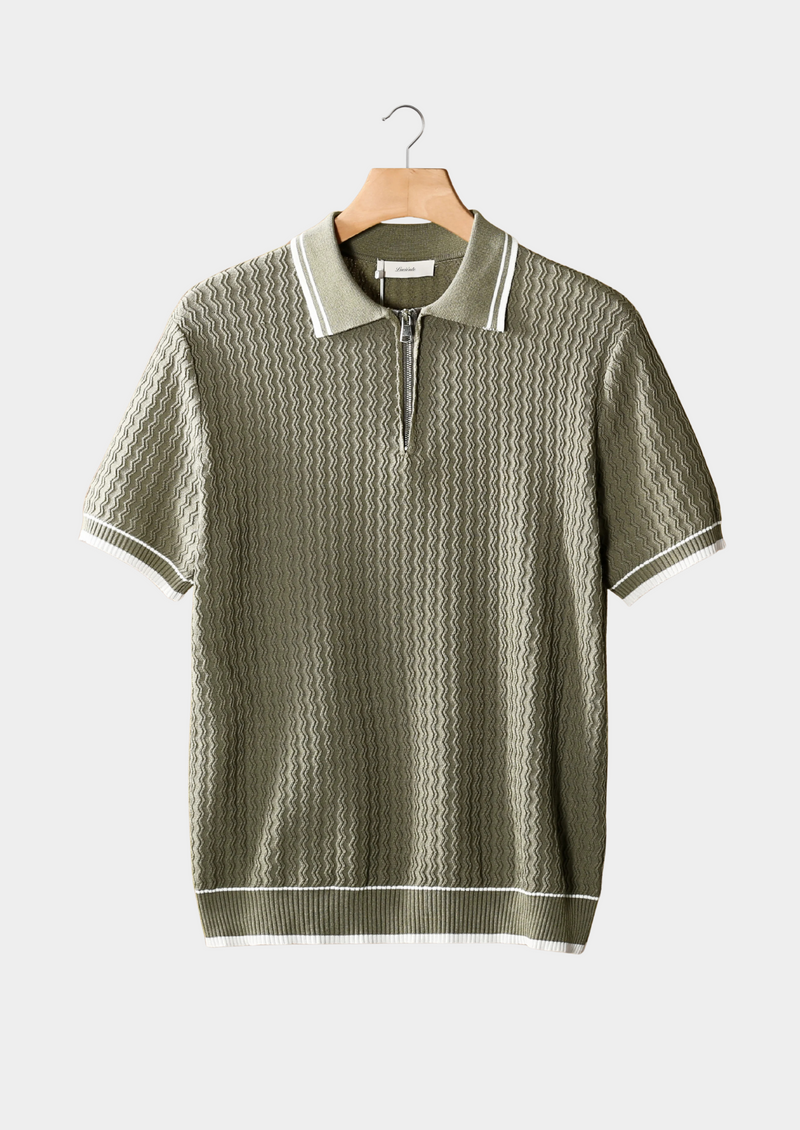 TAUPE WAVY TEXTURED ZIPPER POLO