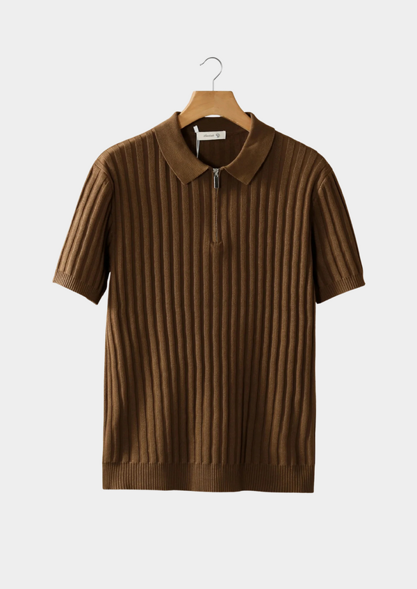 CARAMEL RIBBED ZIPPER POLO