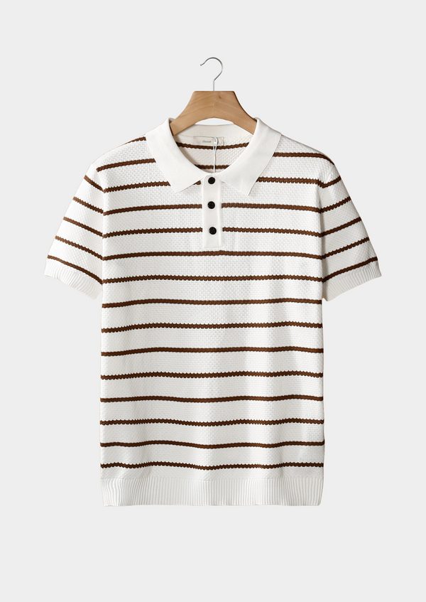 WHITE STRIPED TEXTURED BUTTON POLO