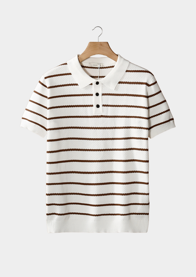 WHITE STRIPED TEXTURED BUTTON POLO