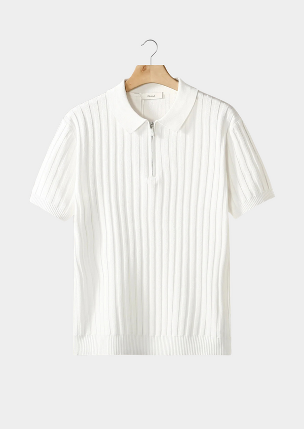 WHITE RIBBED ZIPPER POLO