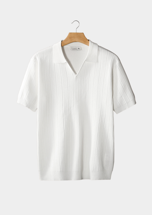 WHITE OPEN COLLAR RIBBED POLO